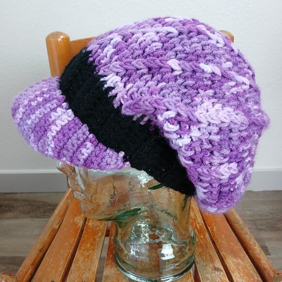 Black \'n\' Purple Tones Slouchy with a Brim OSFM premade newsboy slouch hat boho main image 6